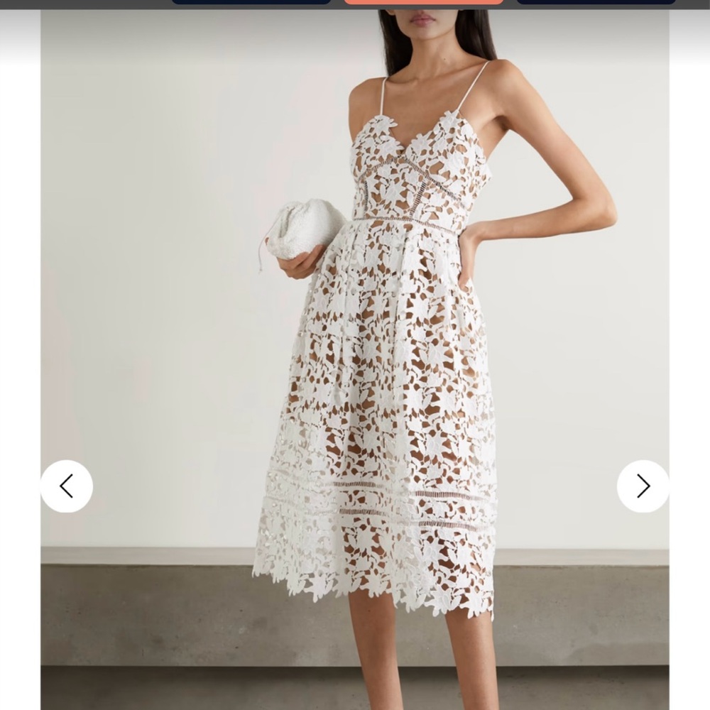 Self-Portrait White Lace Midi Dress